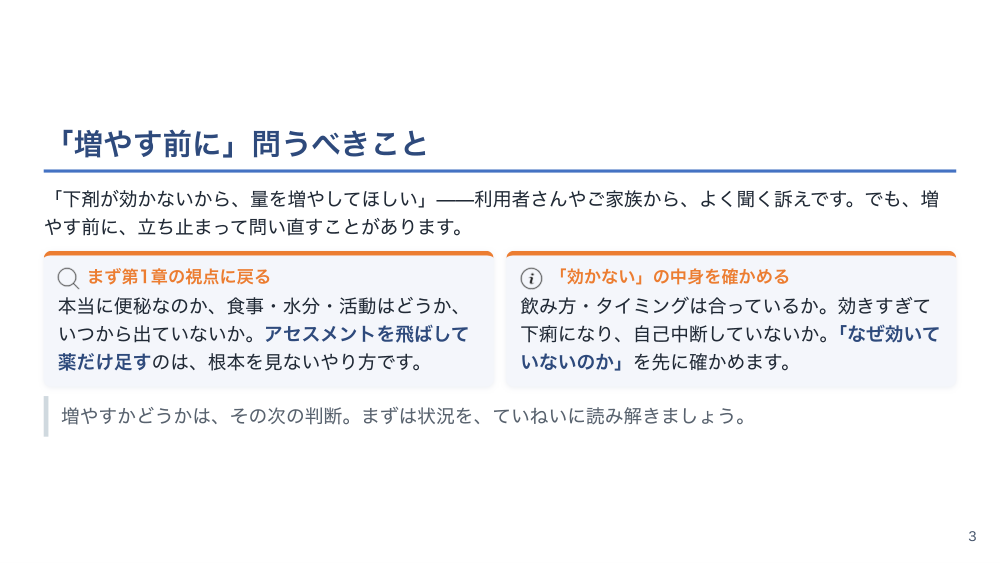 【全4回】在宅の排便マネジメント：便秘・下剤調整・摘便・下痢への対応